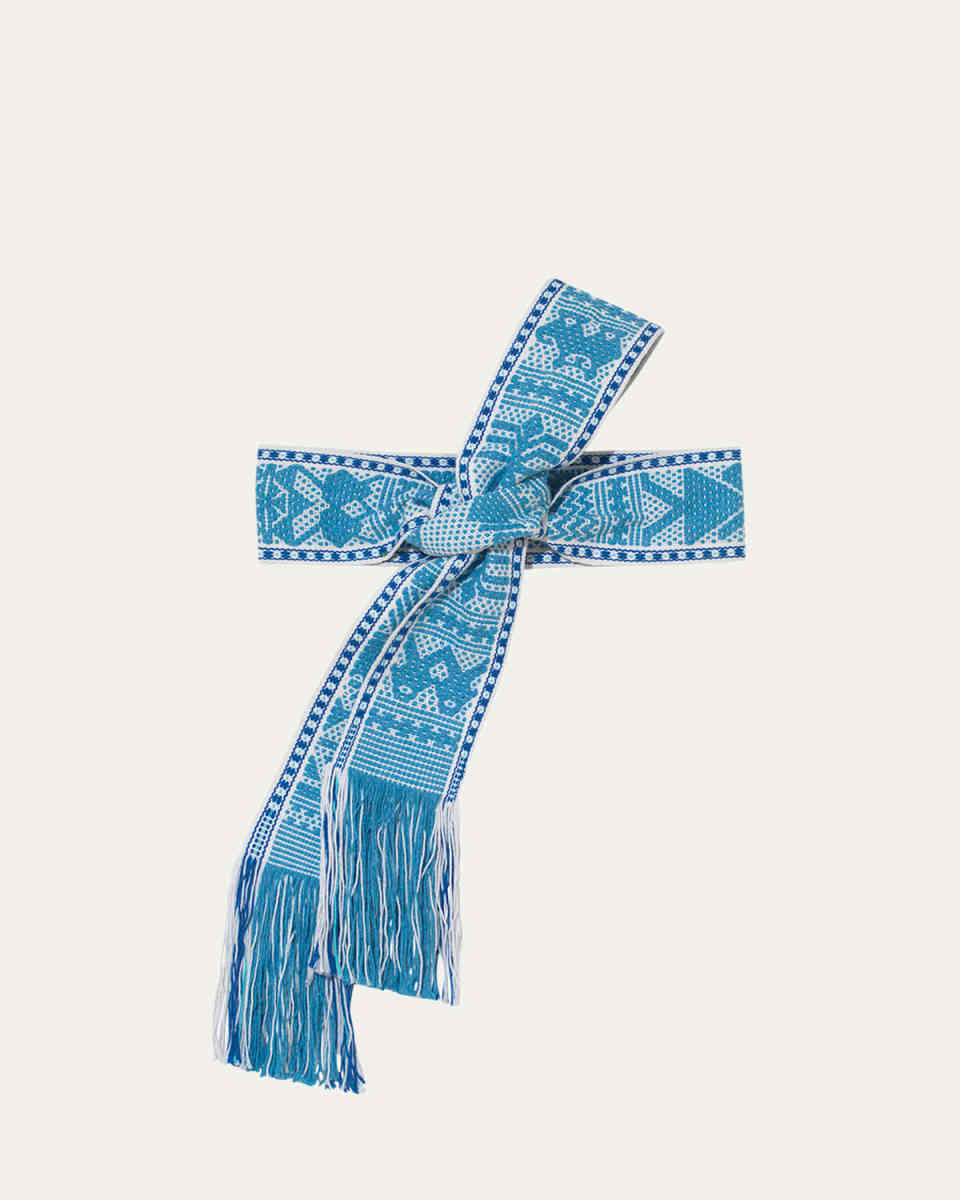 Handwoven Wide Light Blue, Blue and White Belt